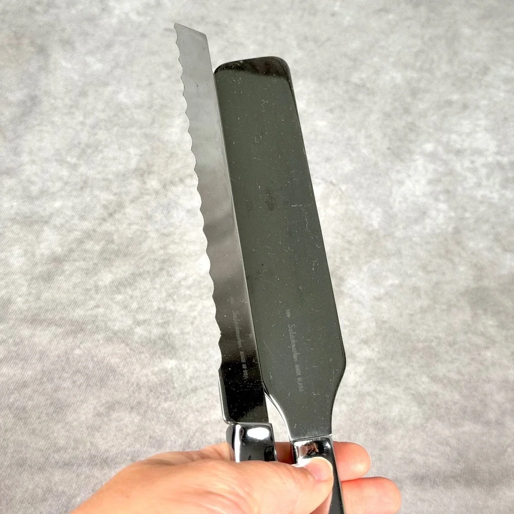 Saladmaster Stainless Steel Spatula Server Serrated Knife Set Made in USA 2pc